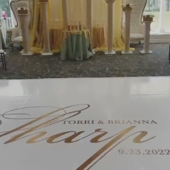 Custom  Wedding Decal Dance Floor Wrap Gloss Removable Vinyl. Monogram Print and Vinyl to cover the entire dancefloor. Wedding logo design