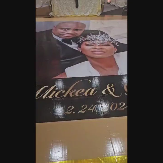 Super Unique Custom Wedding Photo Portrait Dance Floor Wrap Design. Removable Vinyl. Floor Wrap Print to cover the dancefloor. Wedding logo