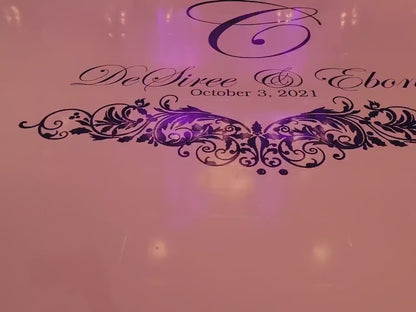 Custom  Wedding Decal Dance Floor Wrap Gloss Removable Vinyl. Monogram Print and Vinyl to cover the entire dancefloor. Wedding logo design