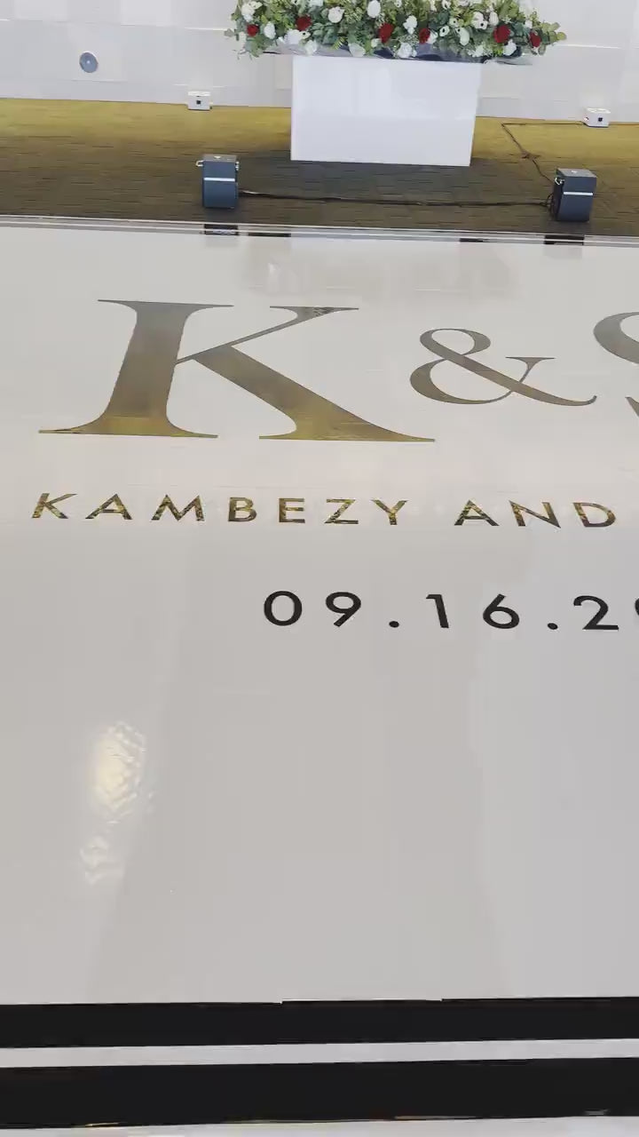 Custom  Wedding Decal Dance Floor Wrap Gloss Removable Vinyl. Monogram Print and Vinyl to cover the entire dancefloor. Wedding logo design