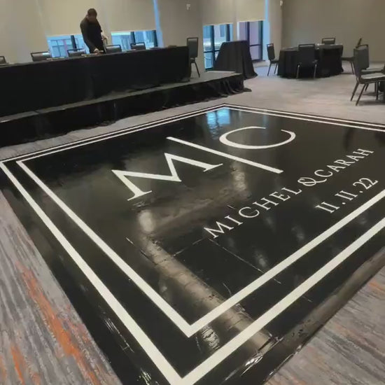 Custom  Wedding Decal Dance Floor Wrap Gloss Removable Vinyl. Monogram Print and Vinyl to cover the entire dancefloor. Wedding logo design