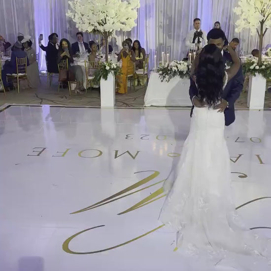Custom  Wedding Decal Dance Floor Wrap Gloss Removable Vinyl. Monogram Print and Vinyl to cover the entire dancefloor. Wedding logo design