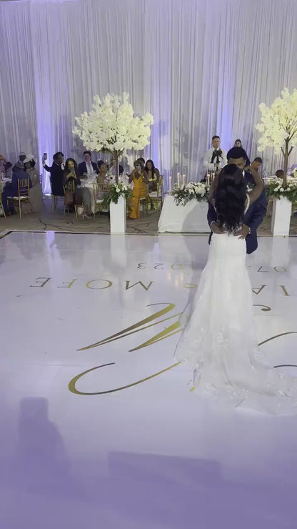 Custom  Wedding Decal Dance Floor Wrap Gloss Removable Vinyl. Monogram Print and Vinyl to cover the entire dancefloor. Wedding logo design