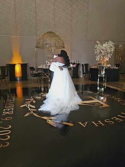 Custom  Wedding Decal Dance Floor Wrap Gloss Removable Vinyl. Monogram Print and Vinyl to cover the entire dancefloor. Wedding logo design