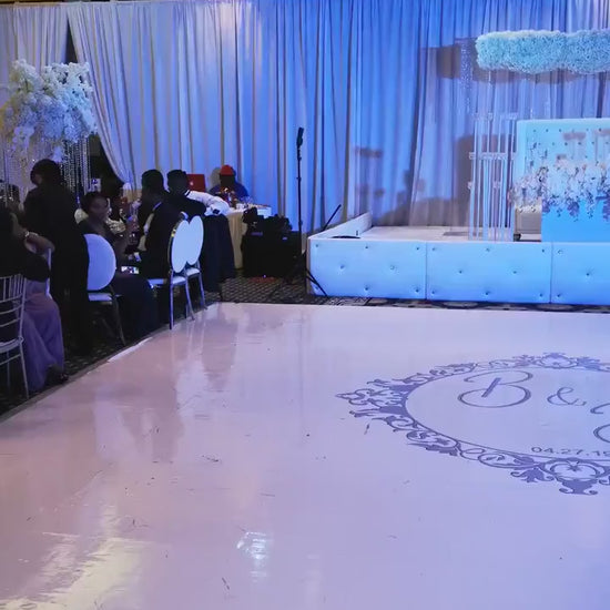 Custom  Wedding Decal Dance Floor Wrap Gloss Removable Vinyl. Monogram Print and Vinyl to cover the entire dancefloor. Wedding logo design