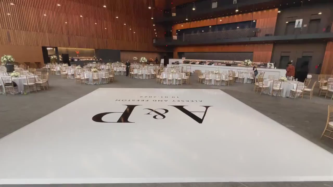 Custom  Wedding Decal Dance Floor Wrap Gloss Removable Vinyl. Monogram Print and Vinyl to cover the entire dancefloor. Wedding logo design