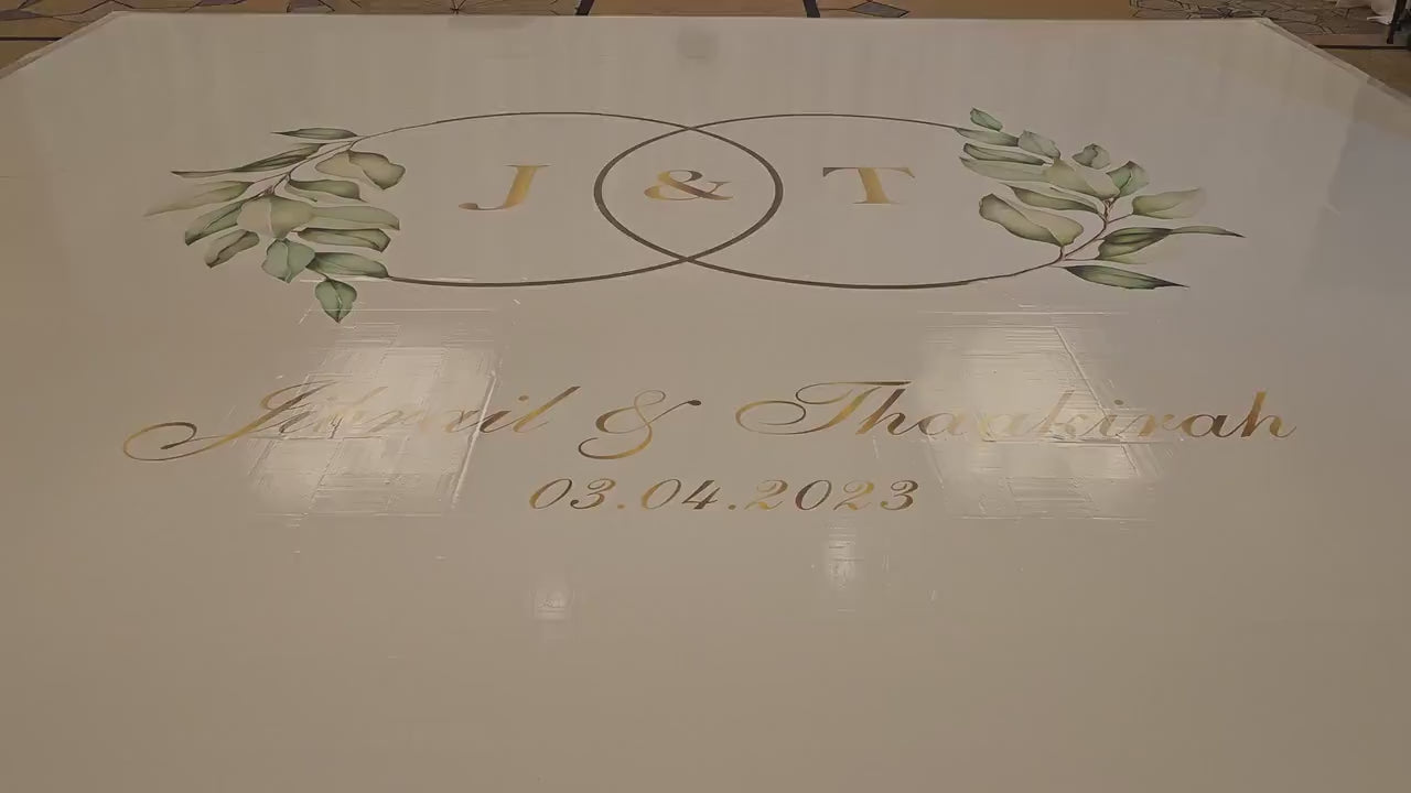 Custom  Wedding Decal Dance Floor Wrap Gloss Removable Vinyl. Monogram Print and Vinyl to cover the entire dancefloor. Wedding logo design