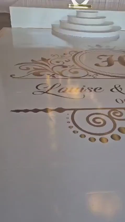 Custom  Wedding Decal Dance Floor Wrap Gloss Removable Vinyl. Monogram Print and Vinyl to cover the entire dancefloor. Wedding logo design