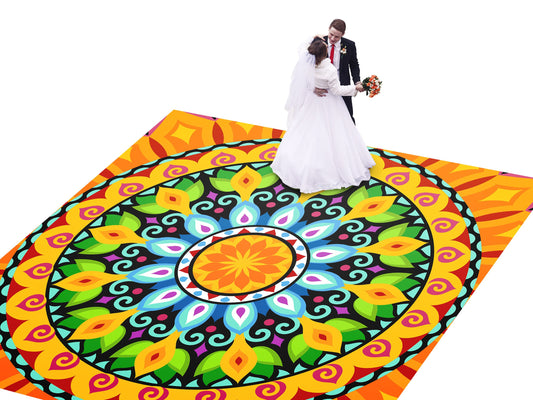 Indian Wedding Mehdi Mandala Sangeet Full Color Dancefloor print. Dancefloor Gloss/Matte Wrap Removable Vinyl. Print to cover dancefloor