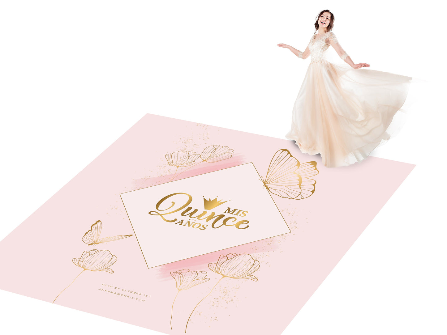 Customizable Gorgeous Quinceanera Dance Floor Wrap Gloss Removable Vinyl. Print and Vinyl to cover the entire dancefloor. Mis Quince anos