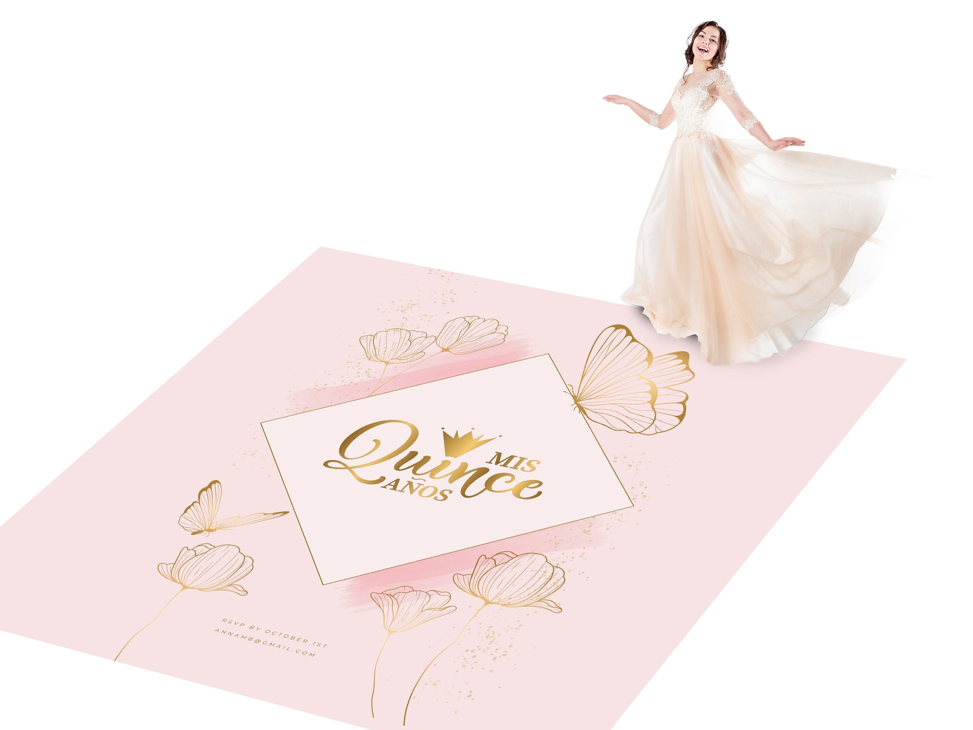 Customizable Gorgeous Quinceanera Dance Floor Wrap Gloss Removable Vinyl. Print and Vinyl to cover the entire dancefloor. Mis Quince anos