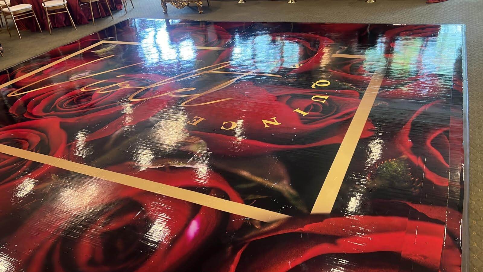Customizable Gorgeous Quinceanera Dance Floor Wrap Gloss Removable Vinyl. Print and Vinyl to cover the entire dancefloor. Mis Quince anos