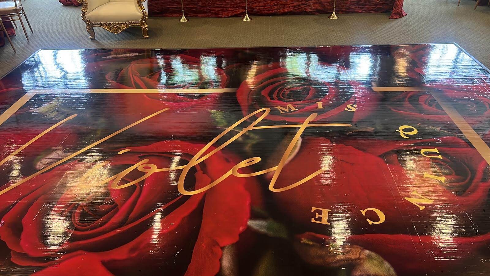 Customizable Gorgeous Quinceanera Dance Floor Wrap Gloss Removable Vinyl. Print and Vinyl to cover the entire dancefloor. Mis Quince anos