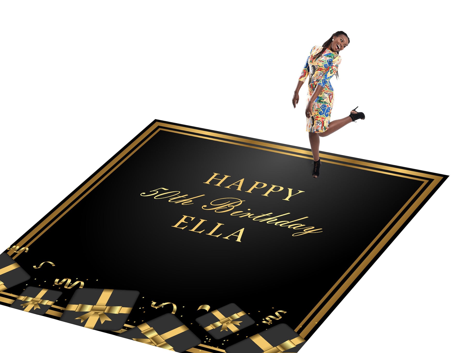 Customizable Birthday Decal Dance Floor Wrap Gloss/Matte Removable Vinyl. Vinyl to cover the entire dancefloor. Birthday party logo design