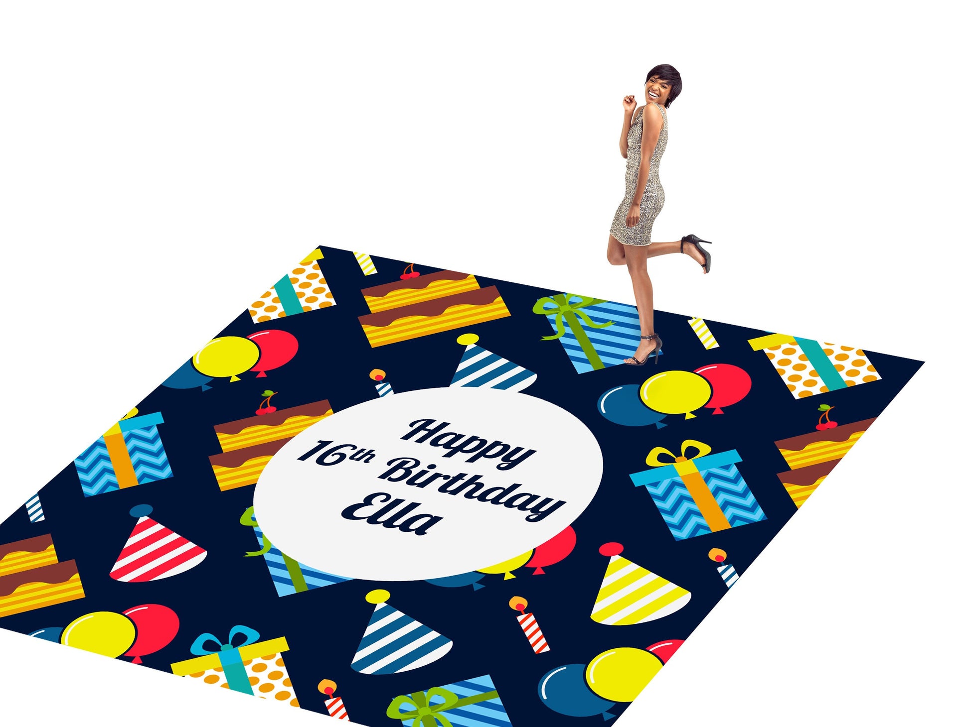 Customizable Birthday Decal Dance Floor Wrap Gloss/Matte Removable Vinyl. Vinyl to cover the entire dancefloor. Birthday party logo design