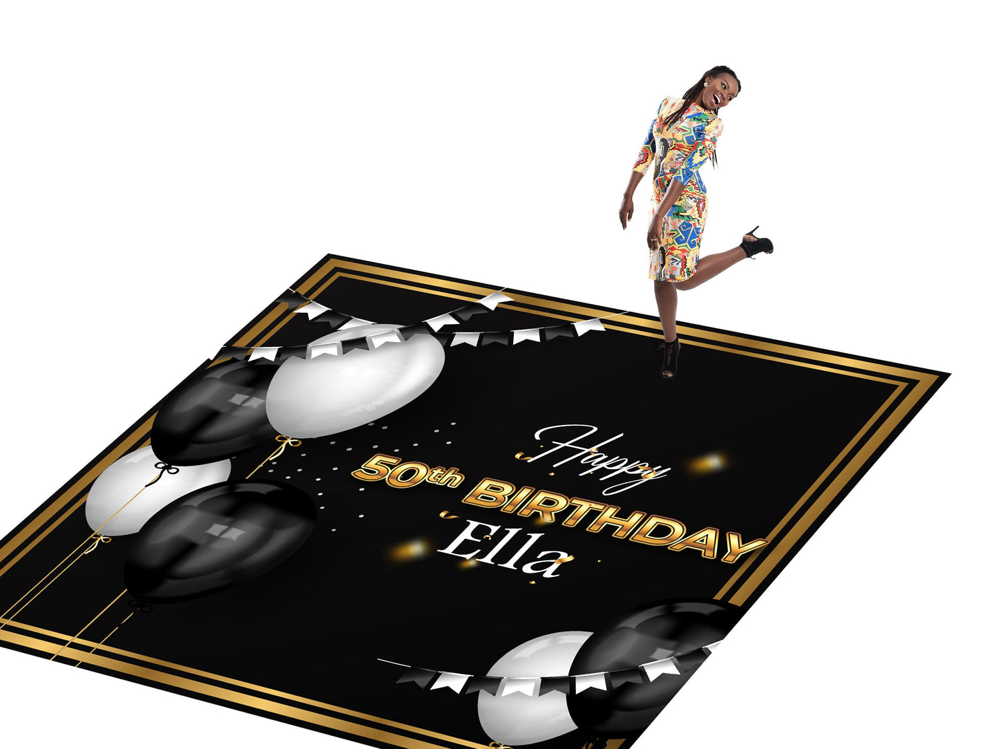 Customizable Birthday Decal Dance Floor Wrap Gloss/Matte Removable Vinyl. Vinyl to cover the entire dancefloor. Birthday party logo design