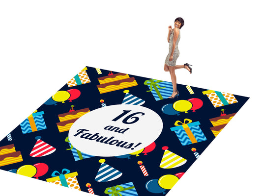 Customizable Birthday Decal Dance Floor Wrap Gloss/Matte Removable Vinyl. Vinyl to cover the entire dancefloor. Birthday party logo design