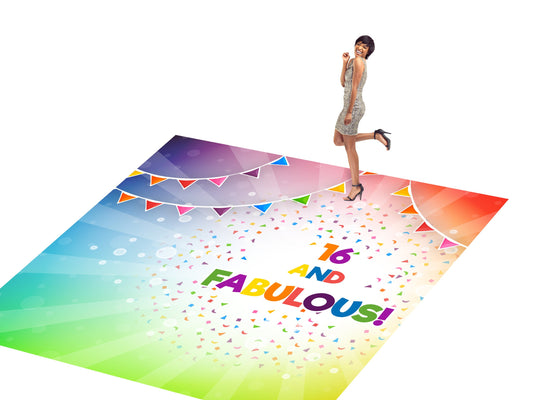 Customizable Birthday Decal Dance Floor Wrap Gloss/Matte Removable Vinyl. Vinyl to cover the entire dancefloor. Birthday party logo design