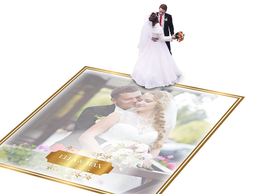 Super Unique Custom Wedding Photo Portrait Dance Floor Wrap Design. Removable Vinyl. Floor Wrap Print to cover the dancefloor. Wedding logo