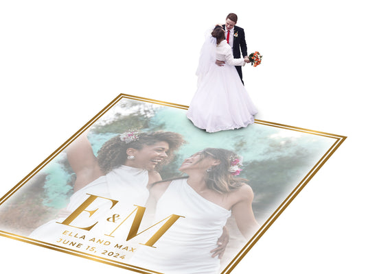 Super Unique Custom Wedding Photo Portrait Dance Floor Wrap Design. Removable Vinyl. Floor Wrap Print to cover the dancefloor. Wedding logo