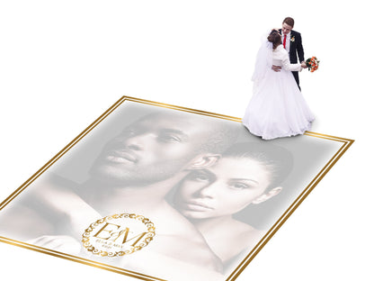 Super Unique Custom Wedding Photo Portrait Dance Floor Wrap Design. Removable Vinyl. Floor Wrap Print to cover the dancefloor. Wedding logo