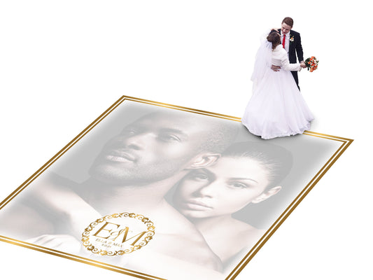 Super Unique Custom Wedding Photo Portrait Dance Floor Wrap Design. Removable Vinyl. Floor Wrap Print to cover the dancefloor. Wedding logo