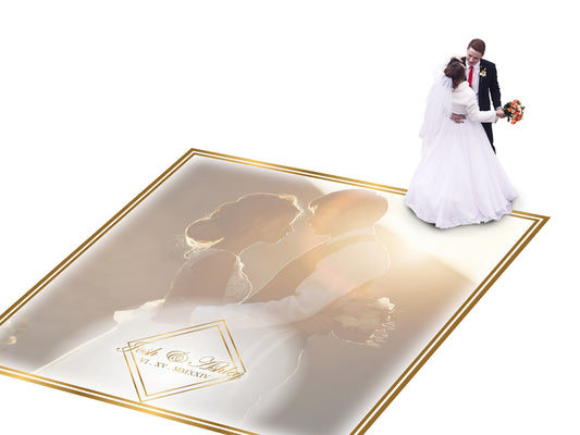 Super Unique Custom Wedding Photo Portrait Dance Floor Wrap Design. Removable Vinyl. Floor Wrap Print to cover the dancefloor. Wedding logo