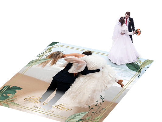 Super Unique Custom Wedding Photo Portrait Dance Floor Wrap Design. Removable Vinyl. Floor Wrap Print to cover the dancefloor. Wedding logo