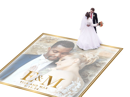 Super Unique Custom Wedding Photo Portrait Dance Floor Wrap Design. Removable Vinyl. Floor Wrap Print to cover the dancefloor. Wedding logo