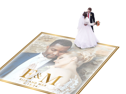 Super Unique Custom Wedding Photo Portrait Dance Floor Wrap Design. Removable Vinyl. Floor Wrap Print to cover the dancefloor. Wedding logo
