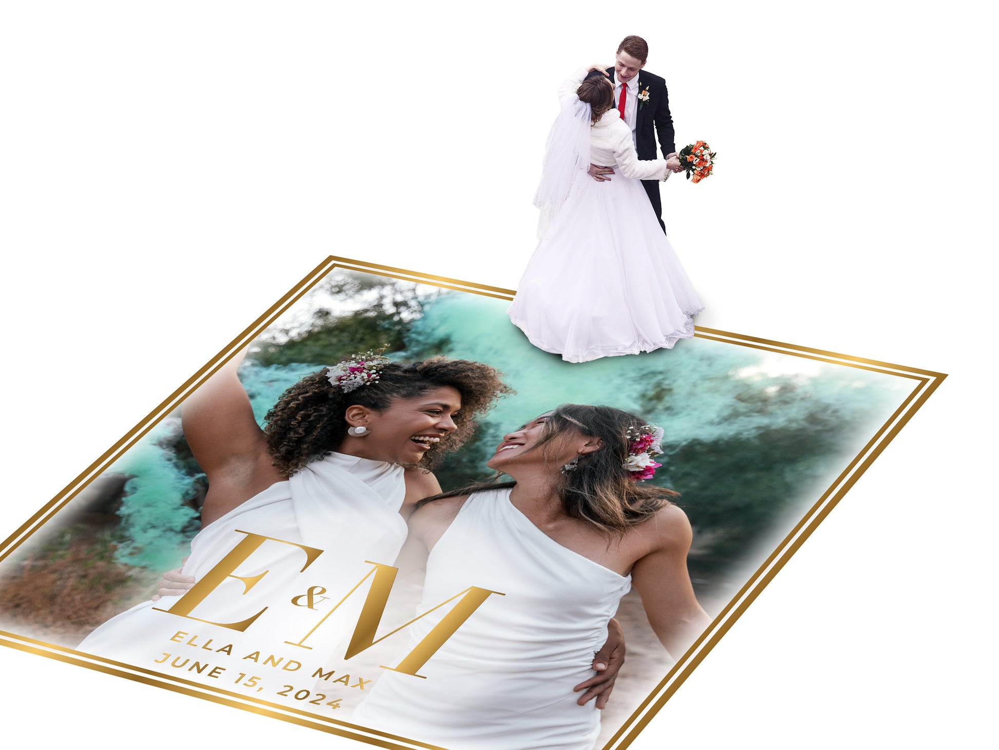 Super Unique Custom Wedding Photo Portrait Dance Floor Wrap Design. Removable Vinyl. Floor Wrap Print to cover the dancefloor. Wedding logo