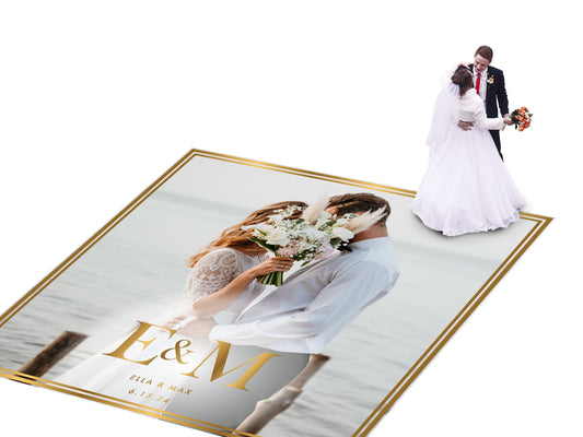 Super Unique Custom Wedding Photo Portrait Dance Floor Wrap Design. Removable Vinyl. Floor Wrap Print to cover the dancefloor. Wedding logo
