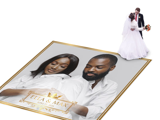 Super Unique Custom Wedding Photo Portrait Dance Floor Wrap Design. Removable Vinyl. Floor Wrap Print to cover the dancefloor. Wedding logo