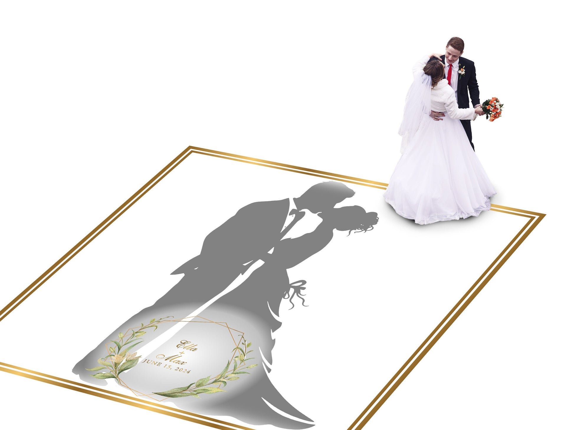Super Unique Custom Wedding Photo Portrait Dance Floor Wrap Design. Removable Vinyl. Floor Wrap Print to cover the dancefloor. Wedding logo