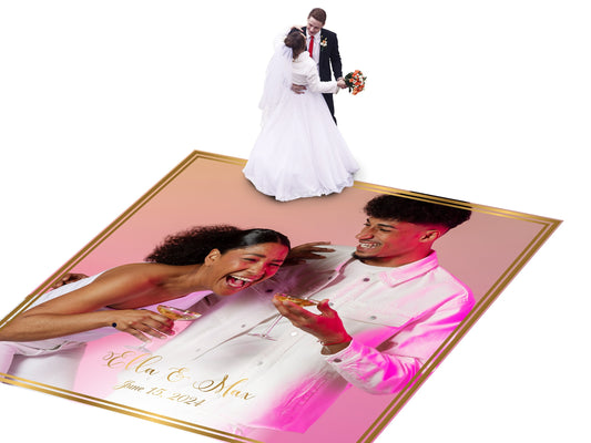Super Unique Custom Wedding Photo Portrait Dance Floor Wrap Design. Removable Vinyl. Floor Wrap Print to cover the dancefloor. Wedding logo