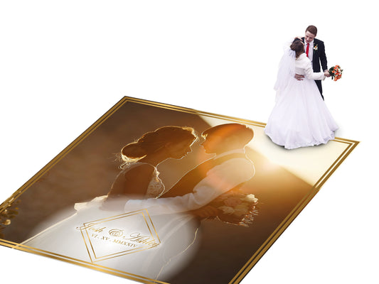 Super Unique Custom Wedding Photo Portrait Dance Floor Wrap Design. Removable Vinyl. Floor Wrap Print to cover the dancefloor. Wedding logo