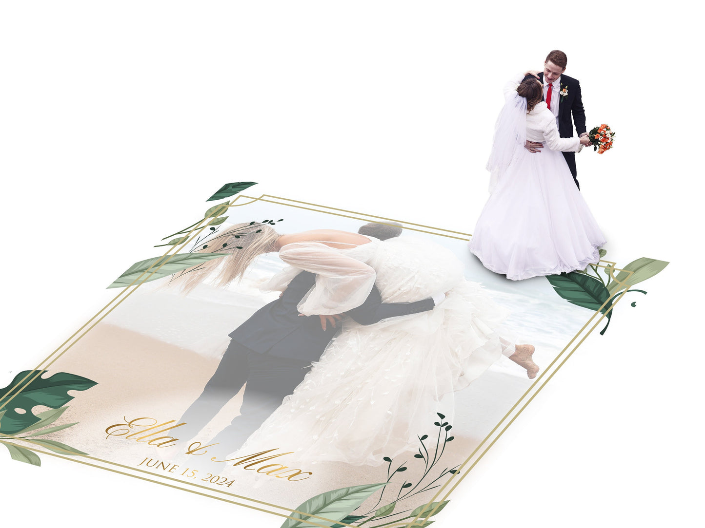 Super Unique Custom Wedding Photo Portrait Dance Floor Wrap Design. Removable Vinyl. Floor Wrap Print to cover the dancefloor. Wedding logo