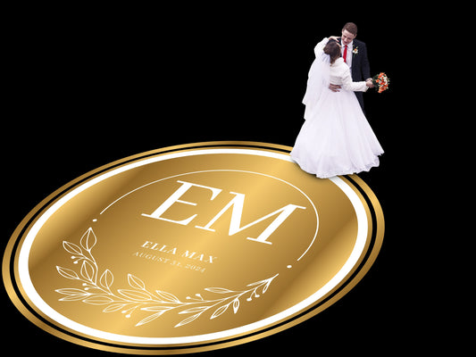 Unique Circular Custom Wedding Decal Dance Floor Wrap. Gloss Removable Vinyl. Wedding Floor designs that cover the dancefloor. Free Shipping