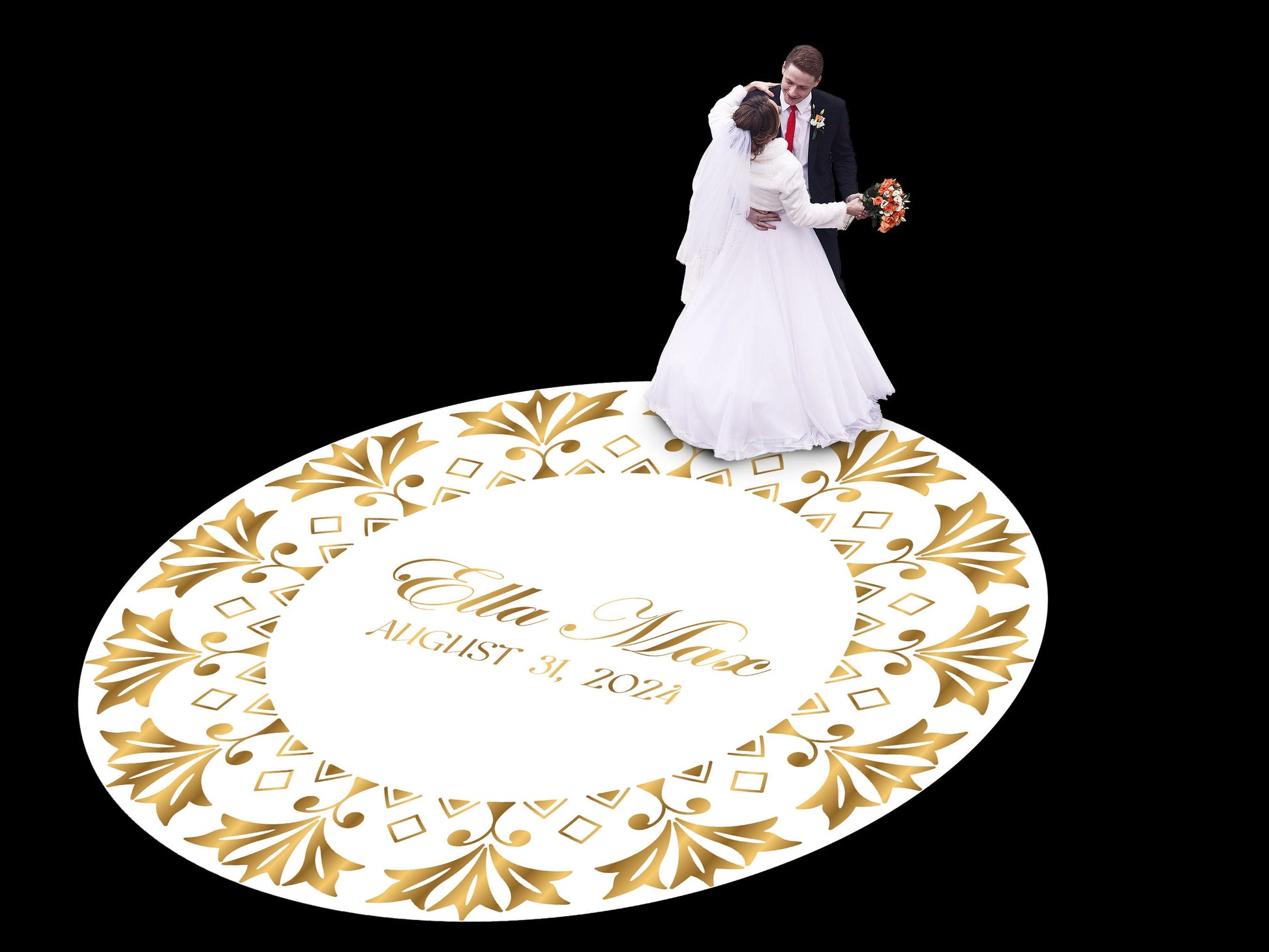 Unique Circular Custom Wedding Decal Dance Floor Wrap. Gloss Removable Vinyl. Wedding Floor designs that cover the dancefloor. Free Shipping