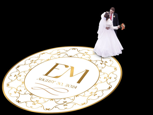 Unique Circular Custom Wedding Decal Dance Floor Wrap. Gloss Removable Vinyl. Wedding Floor designs that cover the dancefloor. Free Shipping
