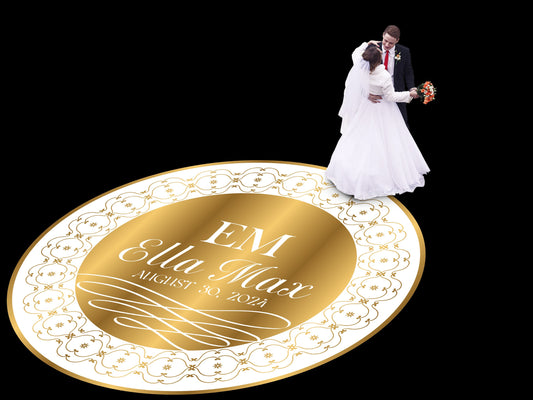 Unique Circular Custom Wedding Decal Dance Floor Wrap. Gloss Removable Vinyl. Wedding Floor designs that cover the dancefloor. Free Shipping