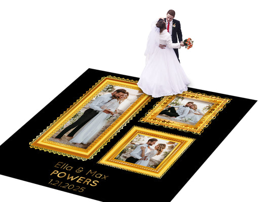 Super Unique Photo Frame Wedding Dance Floor Wrap Gloss Removable Vinyl. Print and Vinyl to cover the entire dancefloor. Wedding logo design