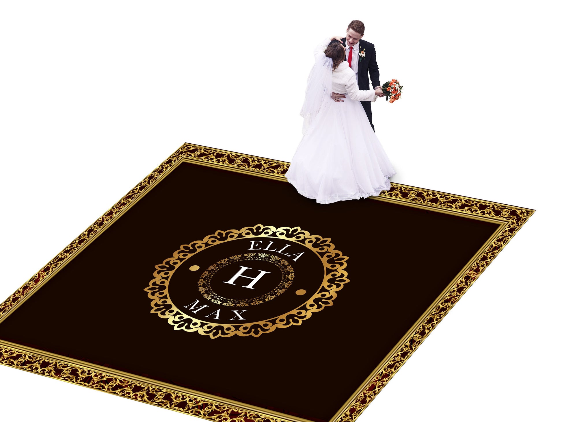 Super Unique Photo Frame Wedding Dance Floor Wrap Gloss Removable Vinyl. Print and Vinyl to cover the entire dancefloor. Wedding logo design