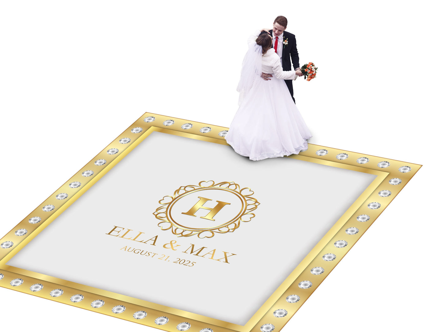Super Unique Photo Frame Wedding Dance Floor Wrap Gloss Removable Vinyl. Print and Vinyl to cover the entire dancefloor. Wedding logo design