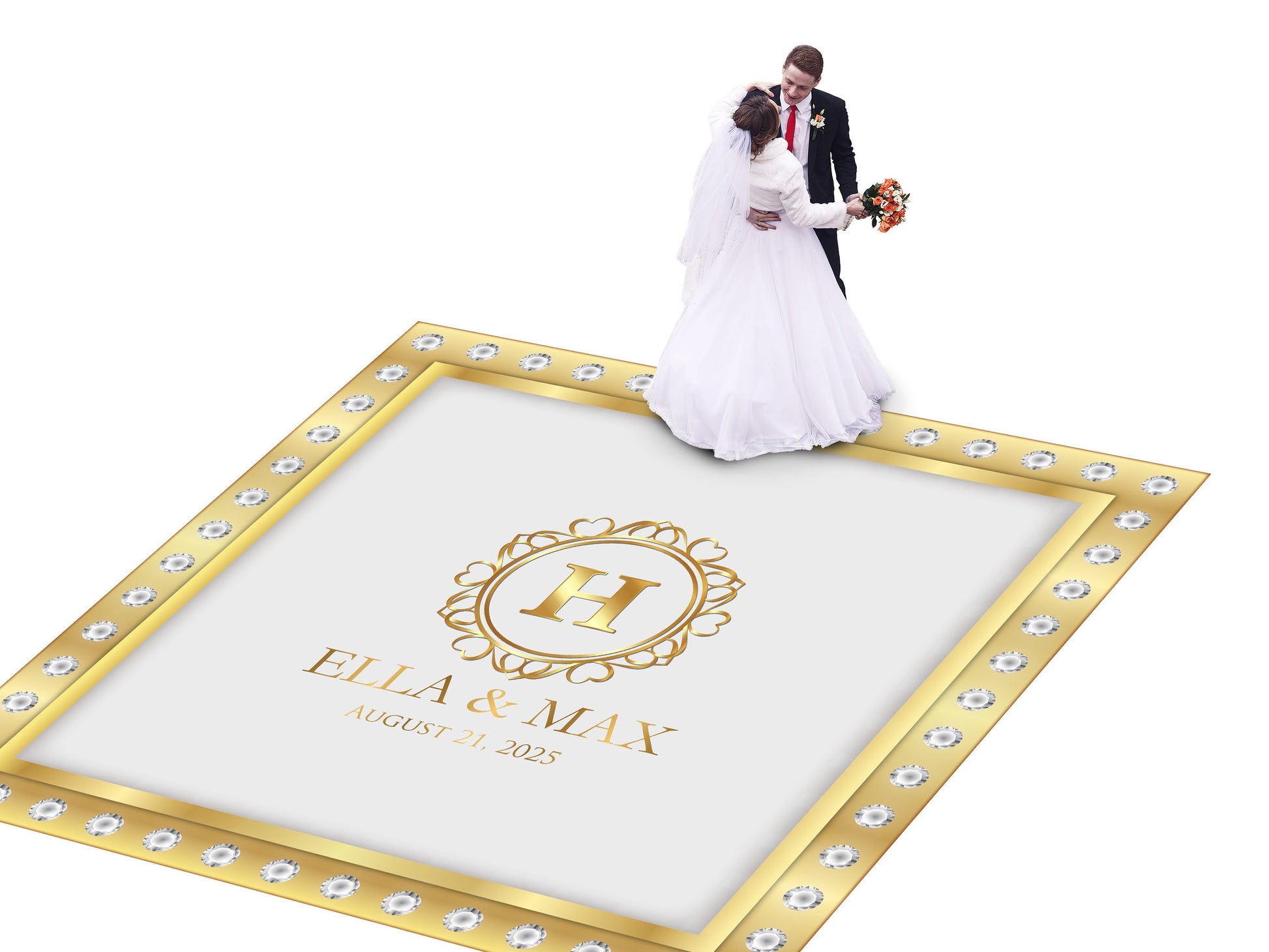 Super Unique Photo Frame Wedding Dance Floor Wrap Gloss Removable Vinyl. Print and Vinyl to cover the entire dancefloor. Wedding logo design