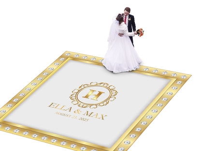 Super Unique Photo Frame Wedding Dance Floor Wrap Gloss Removable Vinyl. Print and Vinyl to cover the entire dancefloor. Wedding logo design