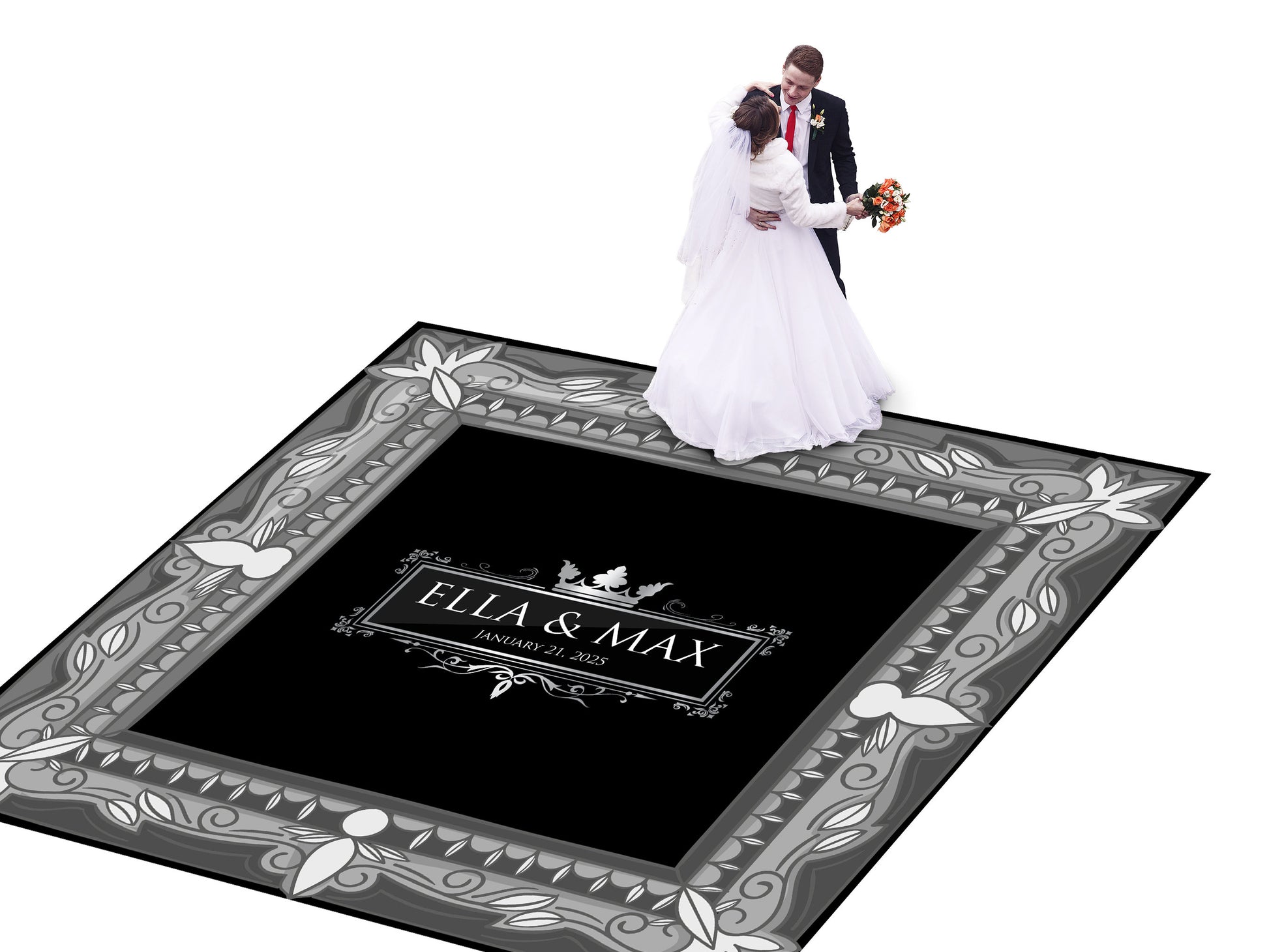 Super Unique Photo Frame Wedding Dance Floor Wrap Gloss Removable Vinyl. Print and Vinyl to cover the entire dancefloor. Wedding logo design